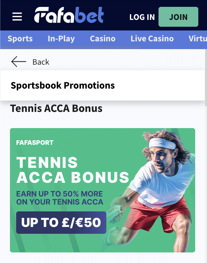 Fafabet tennis promotion